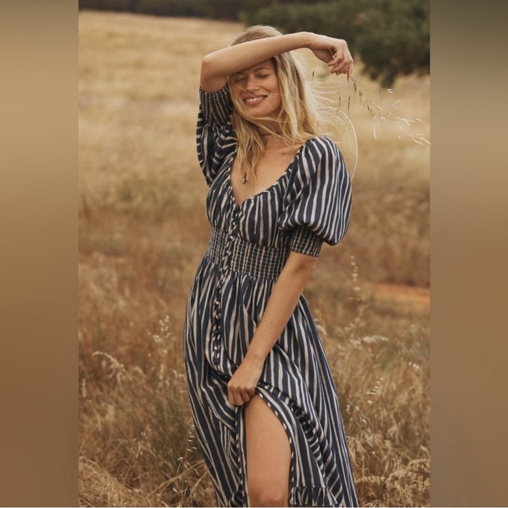 NWT Anthropologie Navy and White Striped Midi Dress